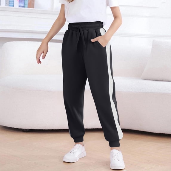 FSYBOA Boys Cotton Jogger Sweatpants, Fashion Elastic Bottom Drawstring Waist Casual Fall Pants Black Size 5-6T