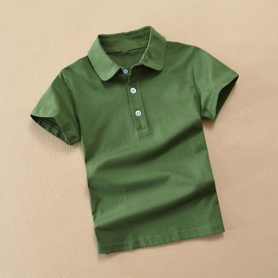 FSYBOA Boys Cotton Polo Shirts, Casual Collared Shorts Sleeves School Uniform Kids Summer Tops Army Green Size 11-12T