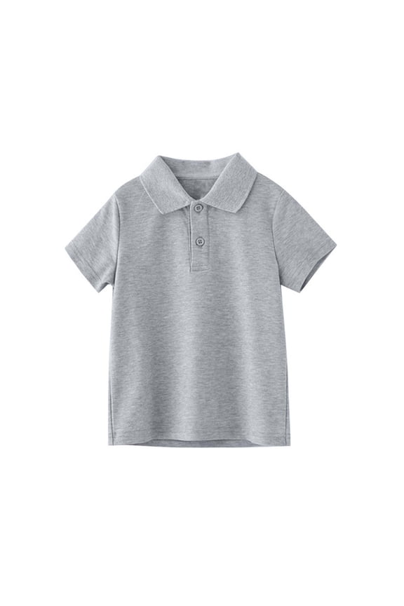Boys Cotton Polo Shirts, Casual Shorts Sleeves Pullover Collared Kids Summer Tees Gray Size 7T