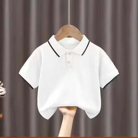 FSYBOA Boys Cotton Polo Shirts, Collared Soft Shorts Sleeves Summer Kids Summer Tops White Size 1-2T