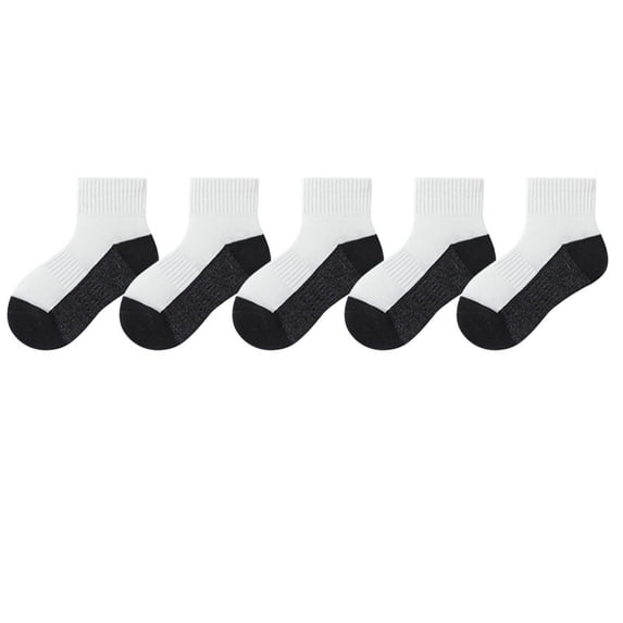 FSYBOA Boys Cotton Socks, Color Block Daily Wear Breathable 5 Piece Kids Crew Socks White Size 9-12T