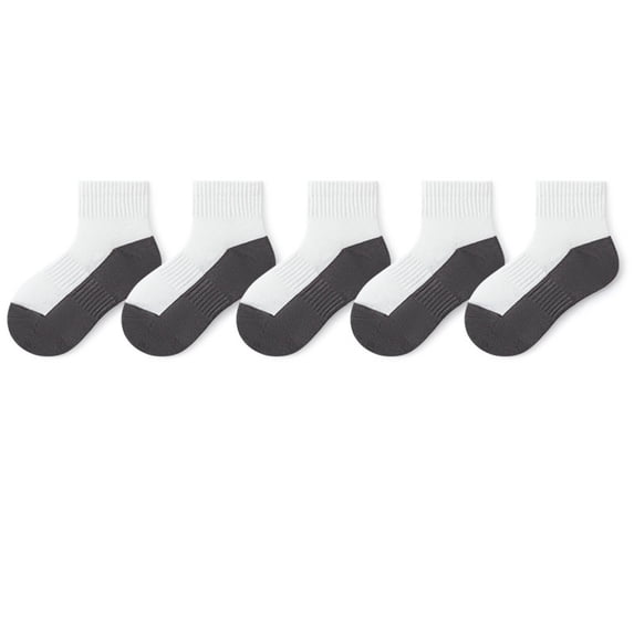 FSYBOA Boys Cotton Socks Size 5T, 5 Piece Daily Wear Color Block Breathable Kids Crew Socks Dark Gray