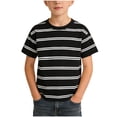 thumbnail image 1 of FSYBOA Boys Cotton T-shirts, Stripe Shorts Sleeve Crew Neck Kids Tees Summer Tops Black Size 14-16, 1 of 5
