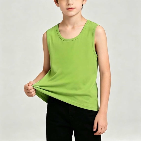 FSYBOA Boys Cotton Tank Tops, Sleeveless Casual Running Crew Neck Kids Athletic Top Green Size 2-3T