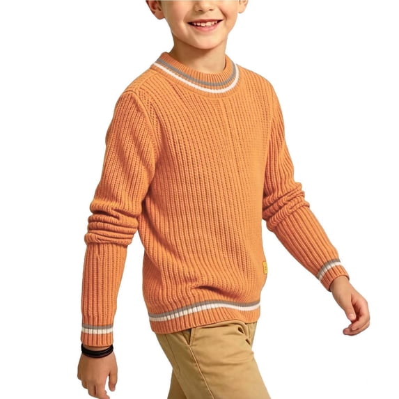 FSYBOA Boys Fall Sweaters, Casual Long Sleeve Pullover Crew Neck Kids Knitted Tops Orange Size 1-2T