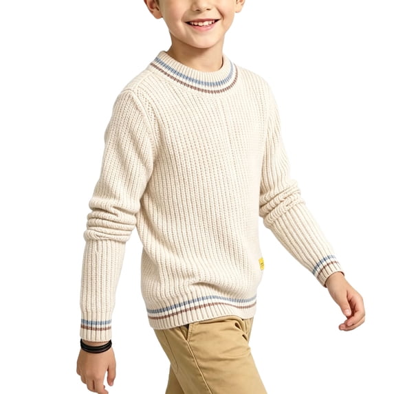 FSYBOA Boys Fall Sweaters, Long Sleeve Pullover Casual Crew Neck Kids Knitted Tops Beige Size 10-11T