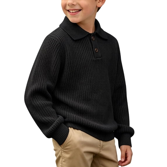FSYBOA Boys Fall Sweaters Size 10-12T, School Long Sleeve Collared Pullover Kids Knitted Tops Black