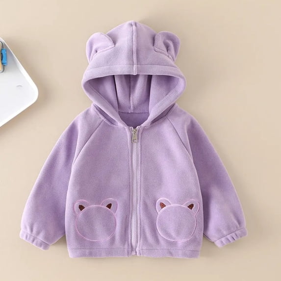 FSYBOA Boys Fleece Jacket, Long Sleeve Casual Full Zip Fall Hooded Outerwear Purple Size 4-5T