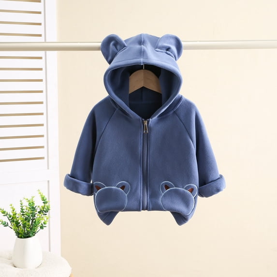 FSYBOA Boys Fleece Jacket, Long Sleeve Full Zip Fall Casual Hooded Outerwear Blue Size 4-5T