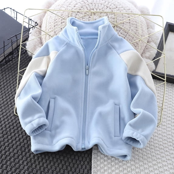 FSYBOA Boys Fleece Jacket Size 7T, Full Zip Casual Long Sleeve Sports Fall Outerwear Blue