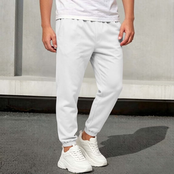 FSYBOA Boys Fleece Sweatpants, Elastic Waist Running Relaxed Fit Elastic Bottom Winter Pants White Size 5-6T