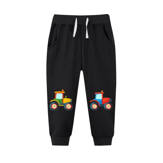 FSYBOA Boys Fleece Lined Sweatpants, Relaxed Fit Back-to-School Drawstring Waist Elastic Bottom Winter Pants Black Size 2-3T