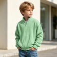 thumbnail image 1 of FSYBOA Boys Full Zip Sweatshirts, Long Sleeve Solid Color Fall Casual Kids Zipper Jackets Green Size 13-14T, 1 of 9