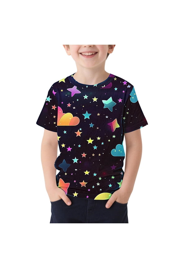 Boys Graphic Tees, Crewneck Summer Shorts Sleeves Fashion Kids Tops Multicolor Size 6 T