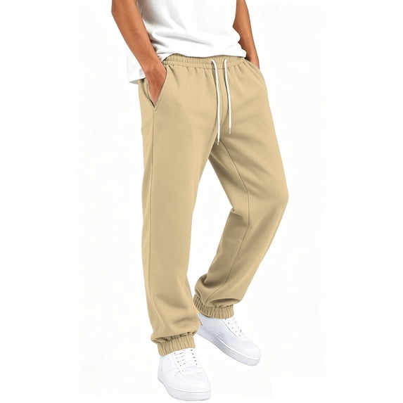 FSYBOA Boys Jogger Sweatpants, Comfortable Relaxed Fit Elastic Bottom Drawstring Waist Fall Pants Khaki Size 5-6T