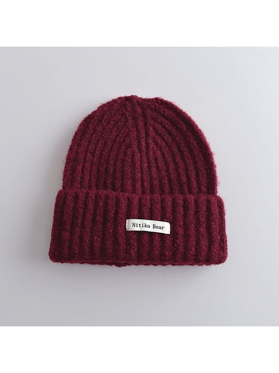 Boys Knit Beanie Hats, Stretchy Soft Warm Breathable Winter Headwear Red Size 0-15T