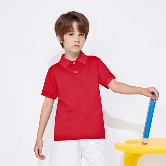 FSYBOA Boys Polo Shirts, Collared Loose Fit Shorts Sleeves 2 Piece Kids Summer Tops Red Size 1-2T