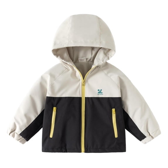 FSYBOA Boys Rain Jackets Size 8-10T with Pockets, Casual Zip Up Lightweight Waterproof Kids Fall Outerwear Black