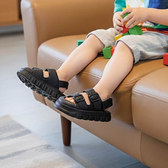 FSYBOA Boys Sandals, Casual Open Toe Non-Slip Outdoors Summer Shoes Black Size 9(Toddler)
