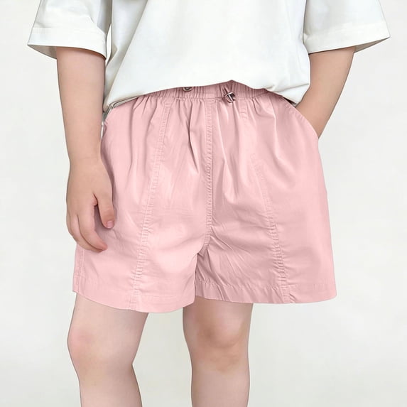 FSYBOA Boys Shorts with Pocket, Casual Elastic Waist Solid Color Above the Knee Kids Summer Shorts Pink Size 5-6T