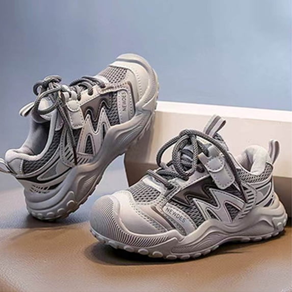 FSYBOA Boys Sneakers, Sports Breathable Lace-up Soft Soled Kids Running Shoes Gray Size 9(Little Kids)