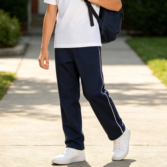 FSYBOA Boys Straight Sweatpants, Casual Elastic Waist Open Bottom Soft Fall Pants Navy Size 13-14T