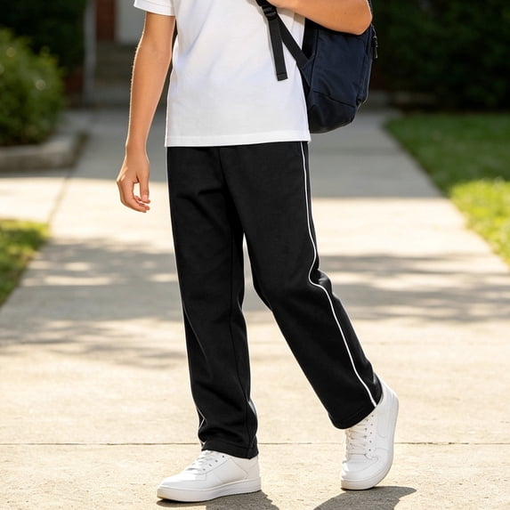 FSYBOA Boys Straight Sweatpants Size 14-16,Casual Elastic Waist Soft Open Bottom Fall Pants Black