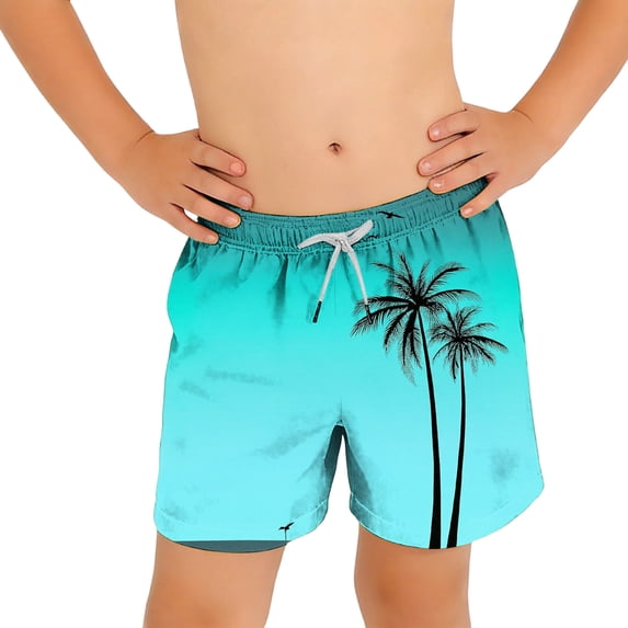 FSYBOA Boys Swim Trunks, Quick Dry Elastic Waist Above the Knee Printed Kids Beach Shorts Multicolor Size 8-9 T
