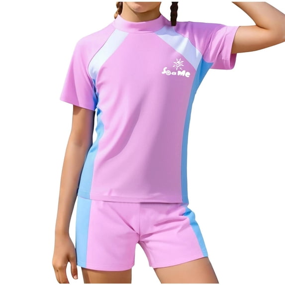 FSYBOA Boys Swimsuit Set, Fashion 2 Piece Quick Dry Beach Kids Swimwear Pink Size 11-14T