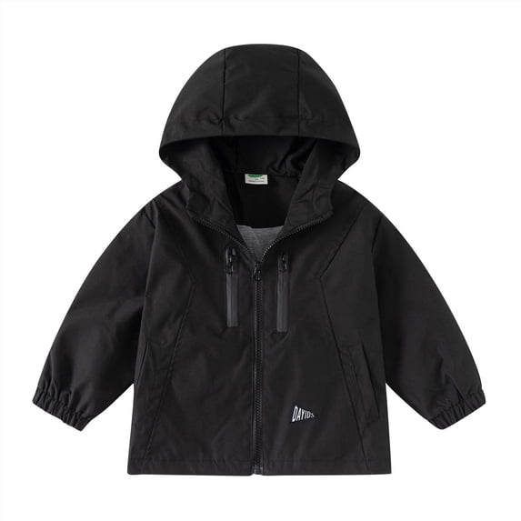 FSYBOA Boys Windbreaker Jackets Size 7T, Full Zip Comfortable Casual Long Sleeve Hooded Outerwear Black