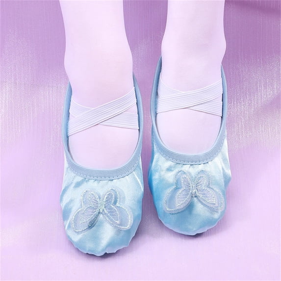 FSYBOA Girl Ballet Shoes, Elastic Straps Breathable Non Slip Soft Sole Girl Dance Shoes Blue Size 11(Little Kids)