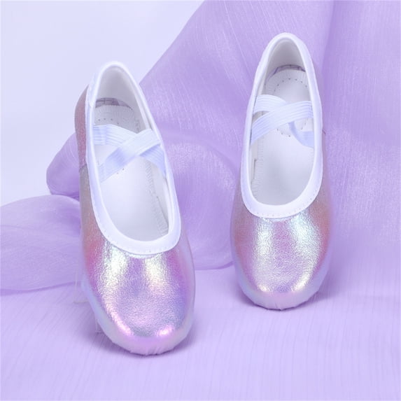 FSYBOA Girl Ballet Shoes, Non Slip Elastic Straps Soft Sole Gifts Girl Dance Shoes Purple Size 11.5(Little Kids)