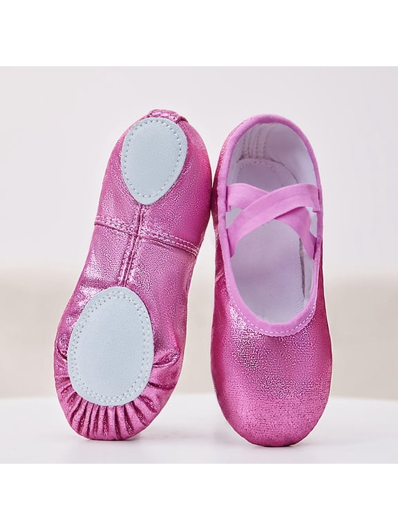 Girl Ballet Shoes, Non Slip Elastic Straps Soft Sole Solid Color Kids Dance Shoes Hot Pink Size 11(Little Kids)