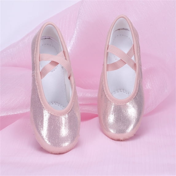 FSYBOA Girl Ballet Shoes, Non Slip Soft Sole Elastic Straps Gifts Girl Dance Shoes Pink Size 1.5(Big Kids)