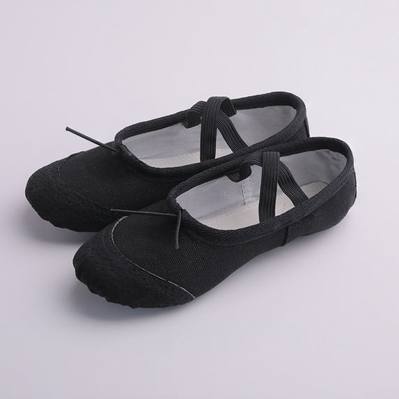 FSYBOA Girl Dance Shoes, Non Slip Elastic Straps Soft Sole Closed Ballet Shoes for Girls Black Size 6.5T