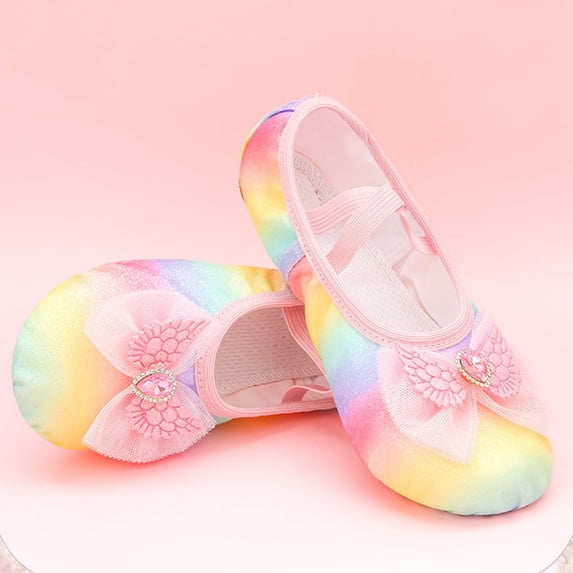 FSYBOA Girl Dance Shoes, Soft Sole Elastic Straps Non Slip Gradient Girl Ballet Shoes Pink Size 8.5T