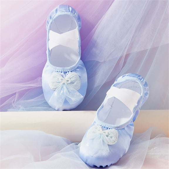 FSYBOA Girl Dance Shoes, Soft Sole Elastic Straps Yoga Non Slip Children's Ballet Shoes Blue Size 11(Little Kids)
