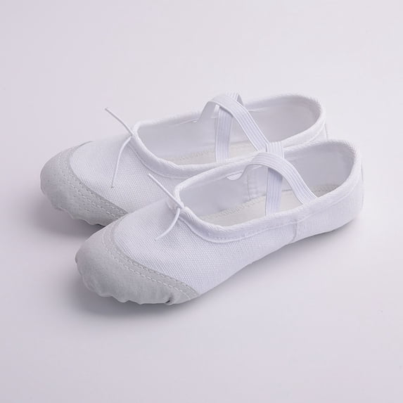 FSYBOA Girl Dance Shoes, Soft Sole Non Slip Closed Elastic Straps Ballet Shoes for Girls White Size 11.5T