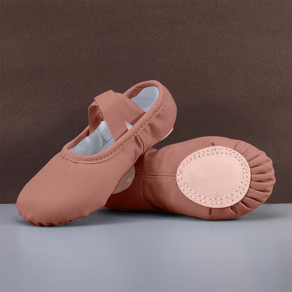 FSYBOA Girl Dance Shoes, Soft Sole Non Slip Elastic Straps Gifts Girl Ballet Shoes Coffee Size 1(Big Kids)