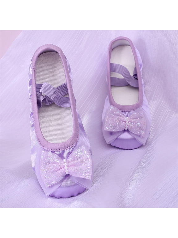 Girl Dance Shoes, Soft Sole Non Slip Stretch Elastic Straps Kids Ballet Shoes Purple Size 12.5(Little Kids)