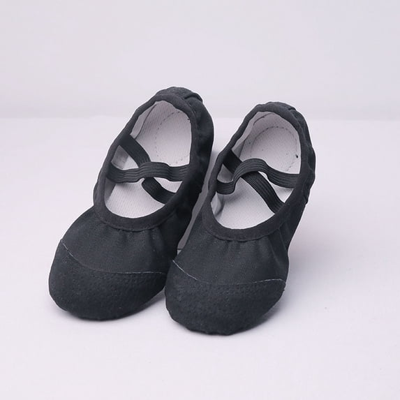 FSYBOA Girl Dance Shoes, Stretch Non Slip Elastic Straps Soft Sole Ballet Shoes for Girls Black Size 14.5T