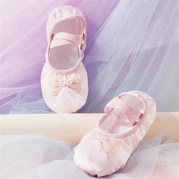 FSYBOA Girl Dance Shoes, Yoga Non Slip Soft Sole Elastic Straps Children's Ballet Shoes Pink Size 8(Toddler)