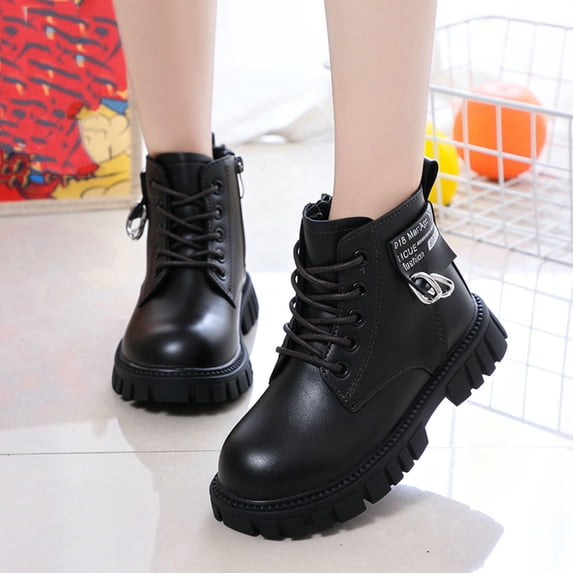FSYBOA Girls Ankle Boots Size 10(Little Kids), Side Zipper Comfort Round Toe Non‑Slip Kids Fall Footwear Black