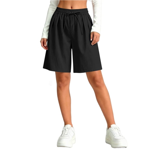 FSYBOA Girls Athletic Shorts, Running Relaxed Fit Casual Drawstring Kids Summer Shorts Black Size 7-8T
