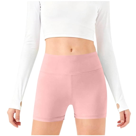 FSYBOA Girls Bike Shorts, Above Knee Elastic Wasit Stretched Biker Kids Shorts Pink Size 7-8T