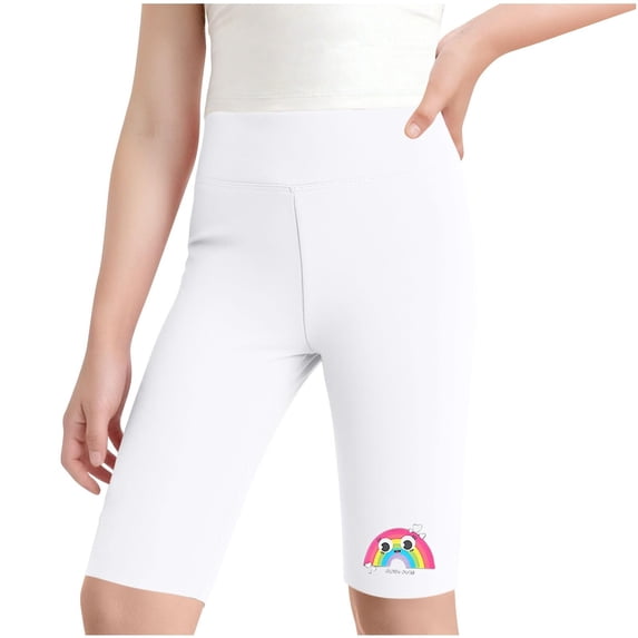 FSYBOA Girls Bike Shorts, Elastic Wasit Stretched Above Knee Workout Kids Shorts White Size 4-5T