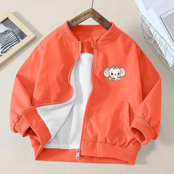 FSYBOA Girls Casual Jacket, Fashion Stand Collar Long Sleeve Loose Fit Fall Outerwear Orange Size 3-4T
