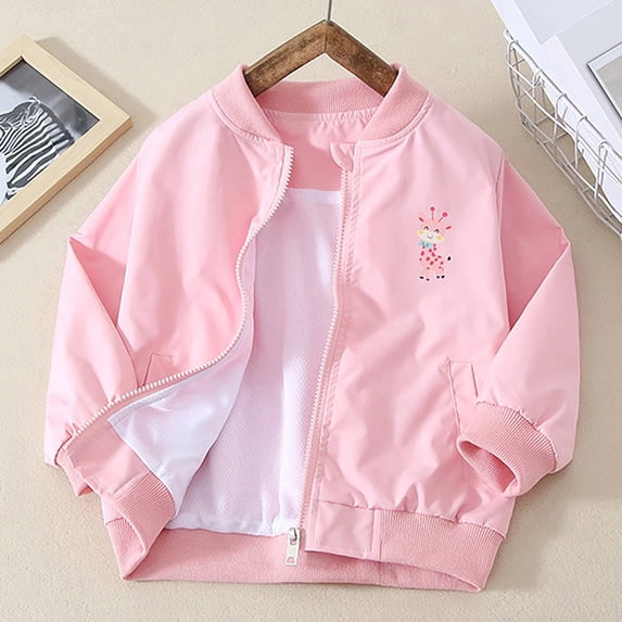 FSYBOA Girls Casual Jacket Size 7-8T, Full Zip Loose Fit Stand Collar Long Sleeve Fall Outerwear Pink