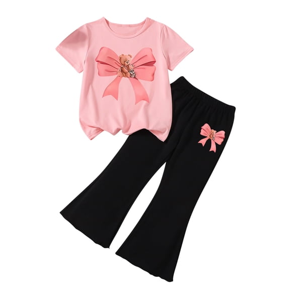 FSYBOA Girls Casual Outfit Sets, 2 Piece Relaxed Summer Crew Neck Kids Clothing Set Pink Size 6T
