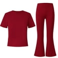 thumbnail image 1 of FSYBOA Girls Casual Outfit Sets, Crewneck 2 Piece Cute Summer Kids Clothing Set Wine Size 11-12T, 1 of 6